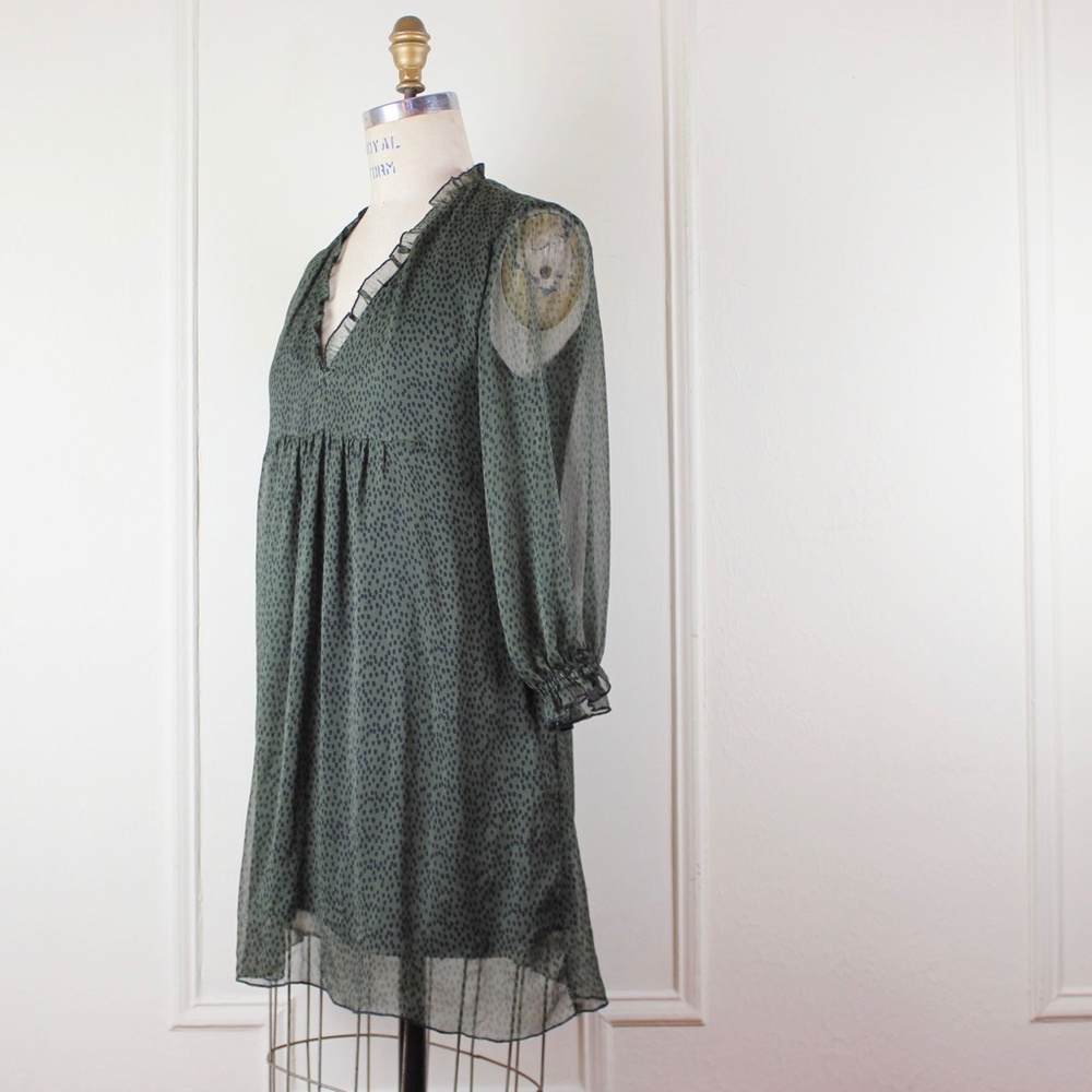 Zara Green & Black Animal Print V neck Mini Dress - Picture 5 of 10